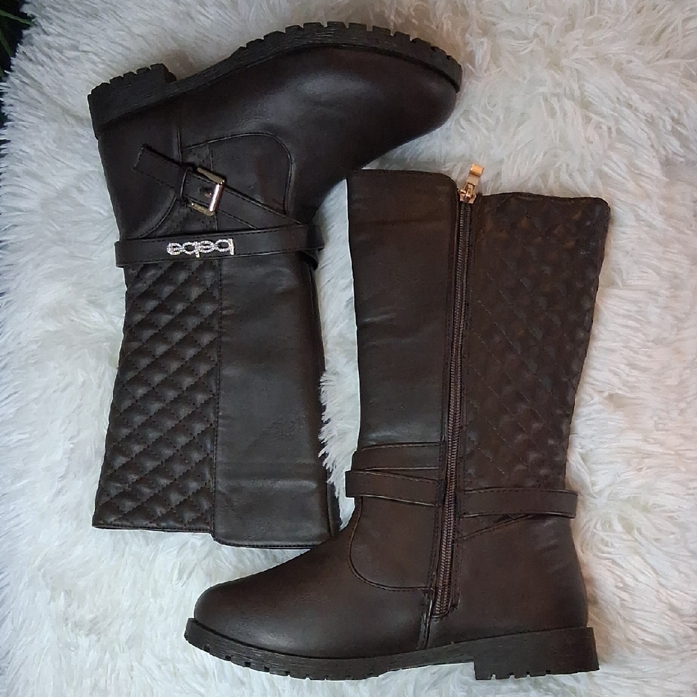 Bebe Dark Brown Quilted Kids Winter Boots Size 2 New